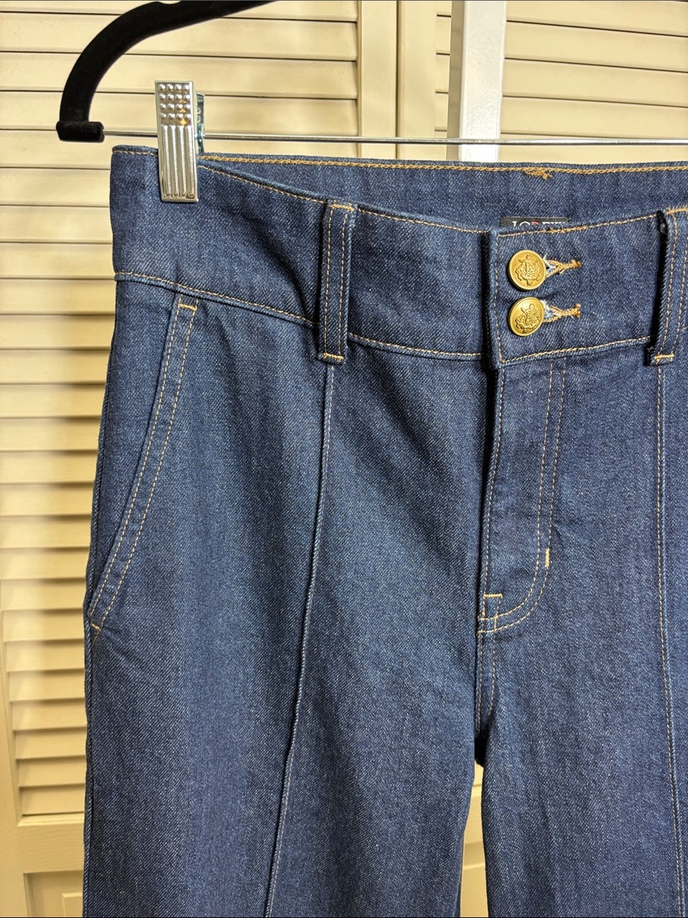 J. Crew Dark Blue Denim Trouser Wide Leg Jean with Stacked Buttons Size 26 Tall - Picture 10 of 16